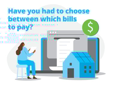 Graphic of woman deciding which bill to pay