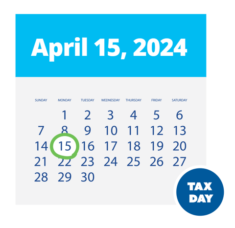 April calendar with Tax Day circled
