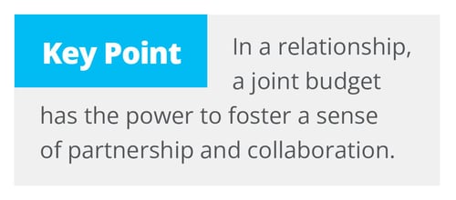 A text box with a blue header labeled "Key Point" reads: "In a relationship, a joint budget has the power to foster a sense of partnership and collaboration."