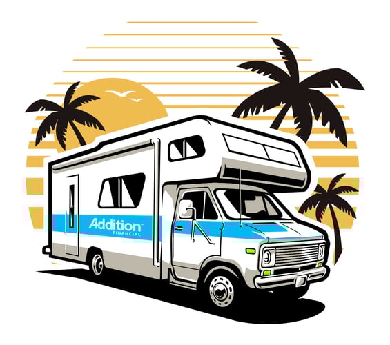 Graphic of an RV with the Additional Financial logo. 