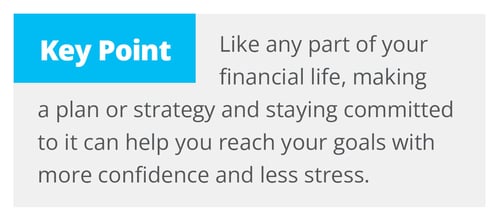 Like any part of your financial life, making a plan or strategy and staying committed to it can help you reach your goals with more confidence and less stress