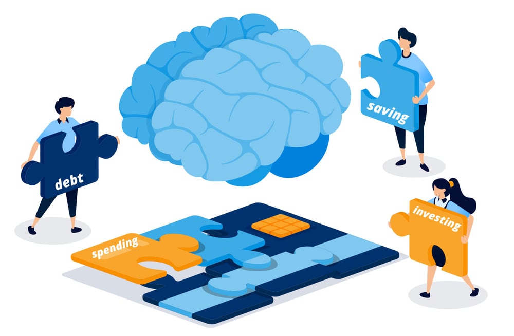 Graphic of people putting puzzle pieces together of a card.