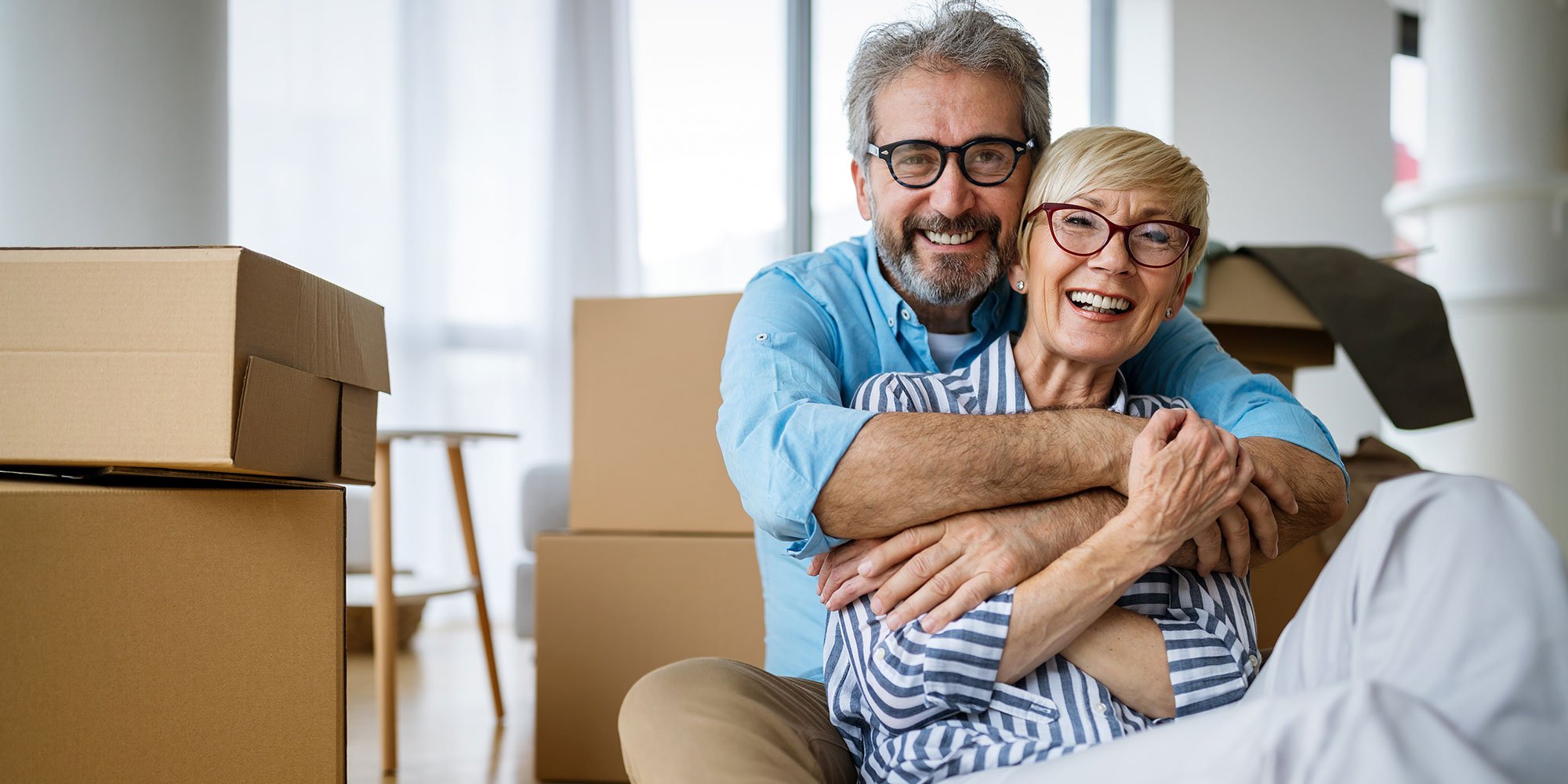 retired couple embracing