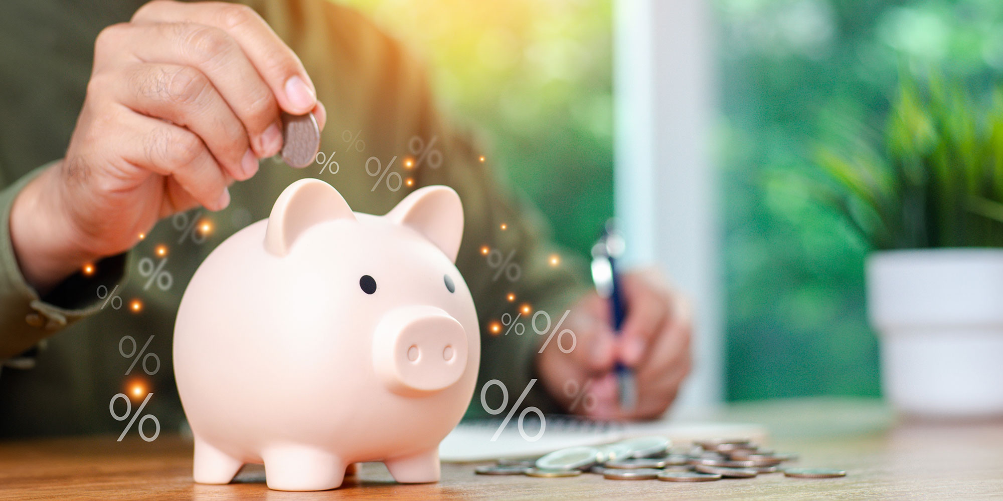 Putting coins in a piggy bank